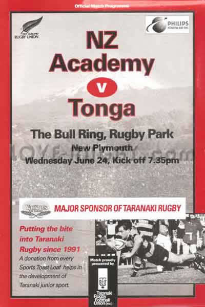 1998 New Zealand Academy v Tonga  Rugby Programme